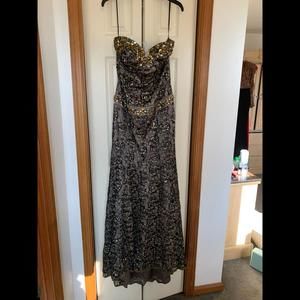 Terani Strapless Beaded/Lace/Sequin Black/Olive/Silver/Topez Gown Size 8